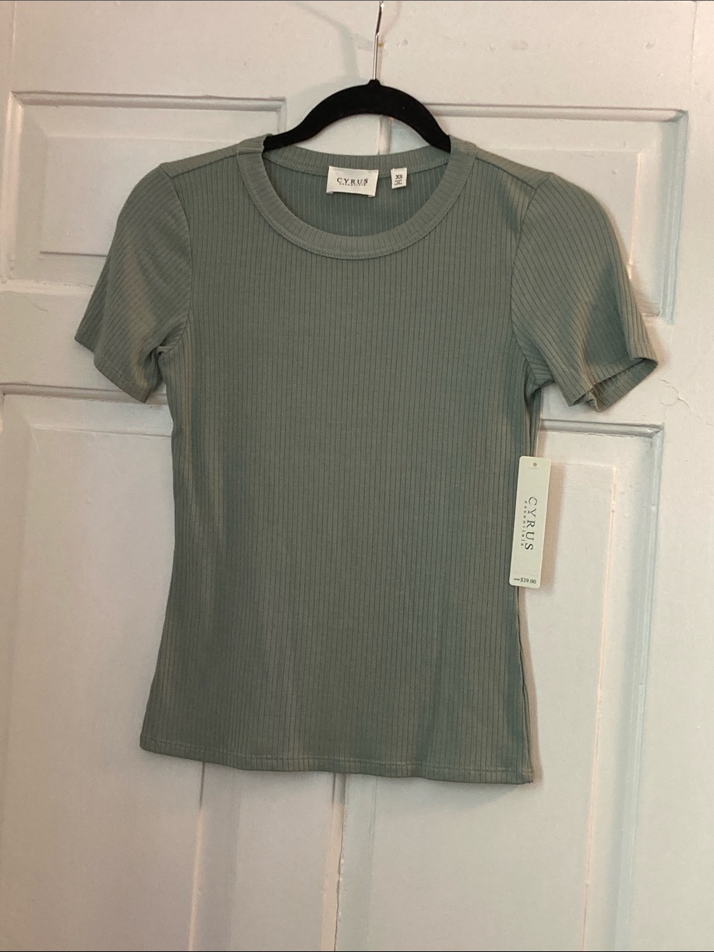 NWT Cyrus Ribbed Short Sleeve Green Tee, size XS
